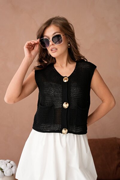 Noi Belis Big Button Detailed Pocketed Knitwear Vest Ss26Yl0002