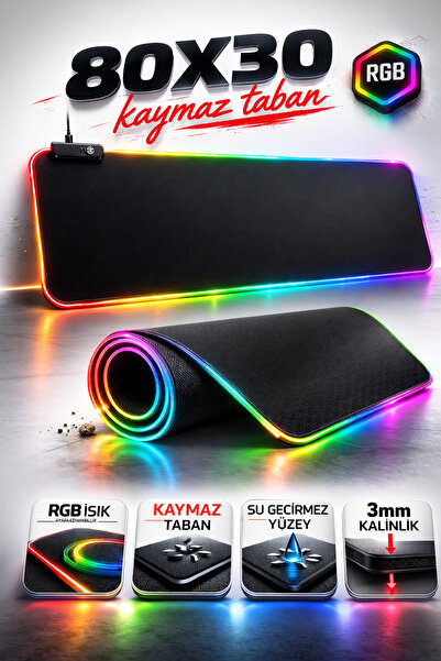 Tech&bello accessories Işıklı Mouse Pad Rainbow 12 Işık Modlu Masa Boy Oyuncu...