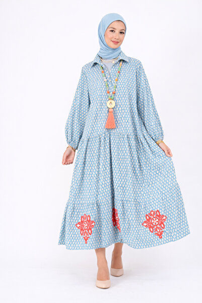 Park Moda 100% Cotton Lu Pocketed and Embroidered Summer Design Patterned Blu...