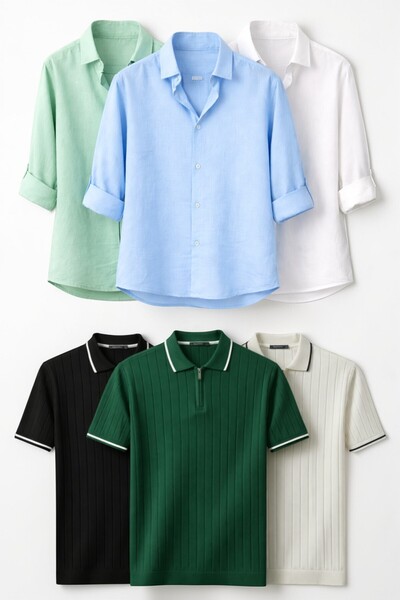 legends butik طقم صيفي رجالي مكون من 6 قطع - 3 قطع تي شيرت بياقة بولو قطن و3 ...