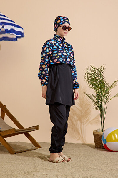 GAVLİA Women's Hijab Swimsuit 4-Piece Set - Half-Covering with Zipper..