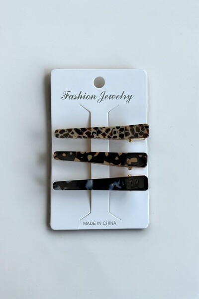 VERA HOUSE Marble Leopard Printed bone hair clip 3-piece