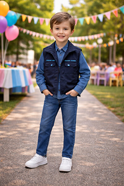 Yalçınoğlu Kids Boy's Denim Shirt Vest Set 3-Piece Set I Boy's Set for Holida...