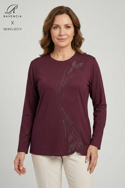 Ravencia Women's Drop Leaf Pattern Collar and Skirt Stone Embroidered Y Slit ...