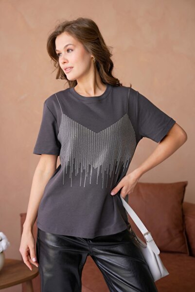 Noi Belis Crew Neck Printed Knitted T-Shirt Ss26Ts0024