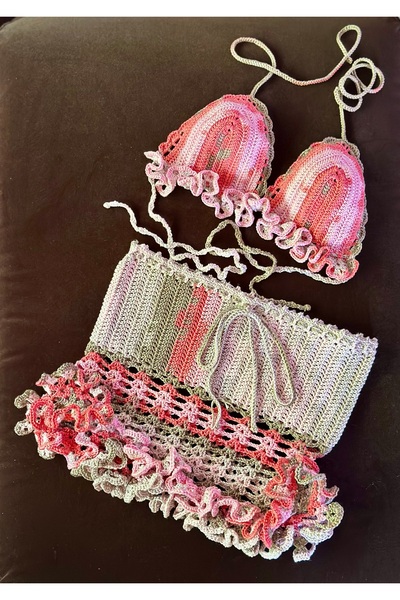 İlkayshome&art El işi örgü etek bikini üstü takım