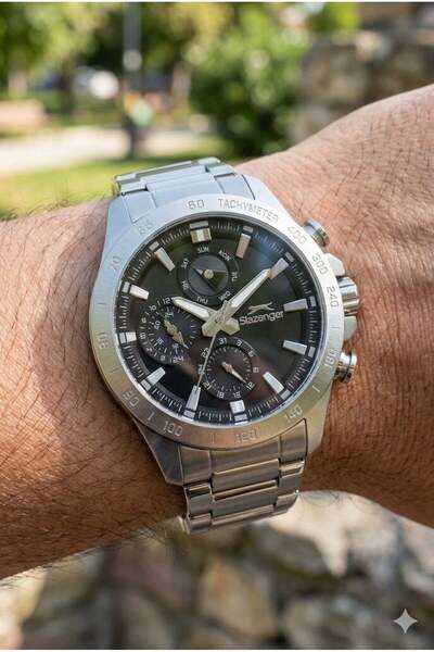 Slazenger Men's Wristwatch |   44mm, Black Dial, Multifunction, Stainless Ste...