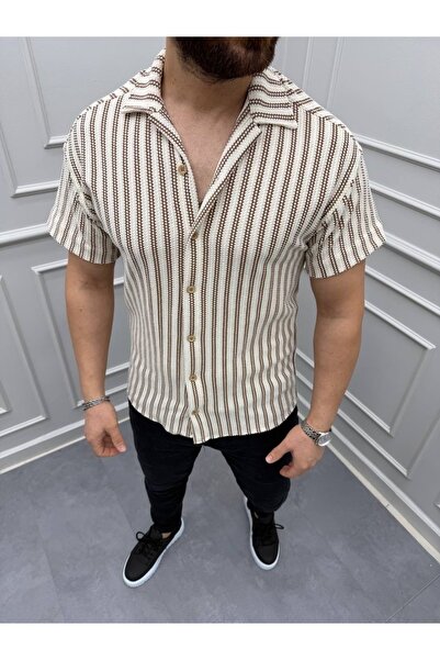 The Hench Men's Jacquard Fabric Striped Short Sleeve Shirt