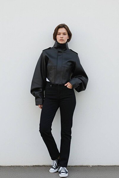 dolu butik Corset Cut Vintage Leather Jacket