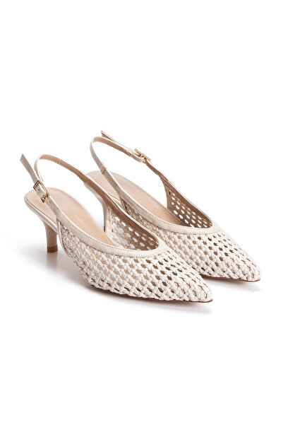 Melvoria Women's Straw Knitted Detail Short Heeled Shoes