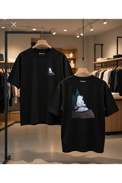 playwear Tricou cu decolteu rotund, cu imprimeu cu urs polar alb pe spate și ...