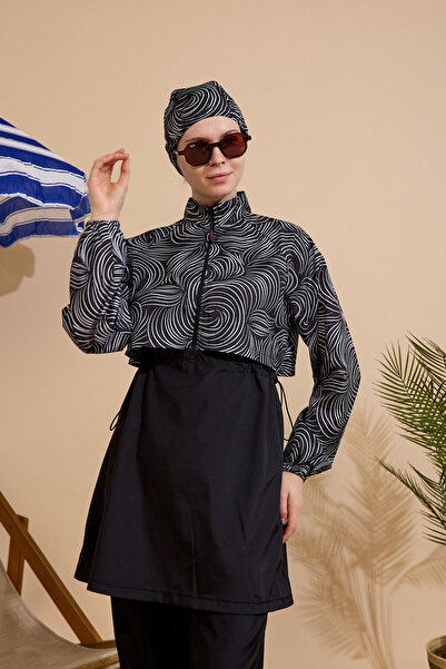 GAVLİA Women's Hijab Swimsuit 3-Piece Set - Half-Covering Zippered..