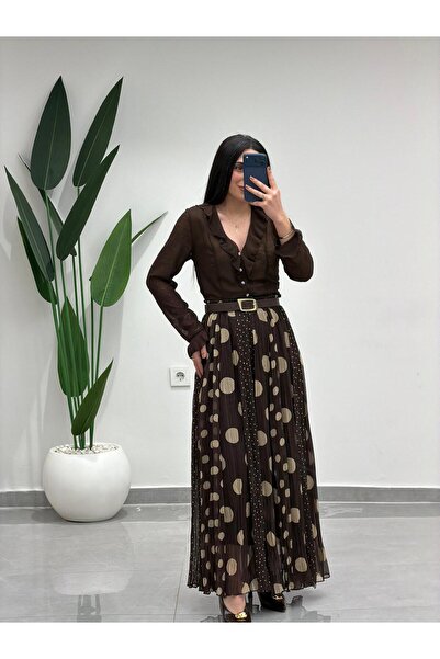 MARGA Puantiyeli Simli Şifon Etek