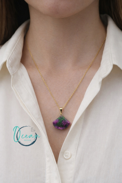 OceanDesign Doğal Ruby Zoisite (Yakut Zoisit) Taşlı Kolye 45 cm Paslanmaz Çel...