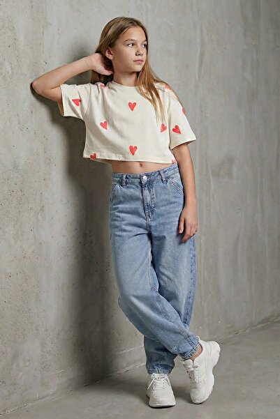 DMB BOYS & GIRLS Cropped T-Shirt and Baggy Denim Pants Heart Double Girl's Set