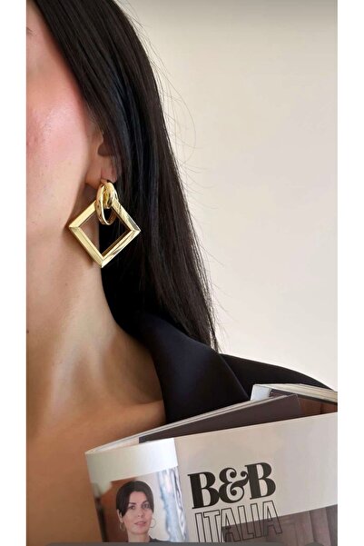 AychaAksesuar أقراط ذهبية مربعة الشكل بتصميم عتيق على طراز بينترست