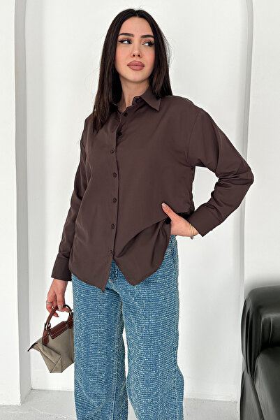 Noa&Noa Yan Ruched Detail Poplin Shirt – Brown Classic