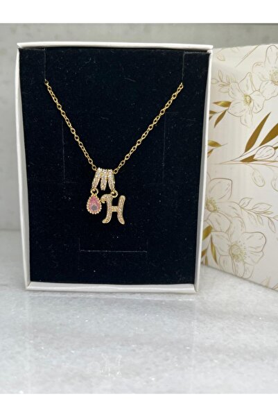 ZD JEWELRY Çelik 316 L Zirkon Taşlı Pembe Kristal Taş 45 cm Altın Renk Zincir...