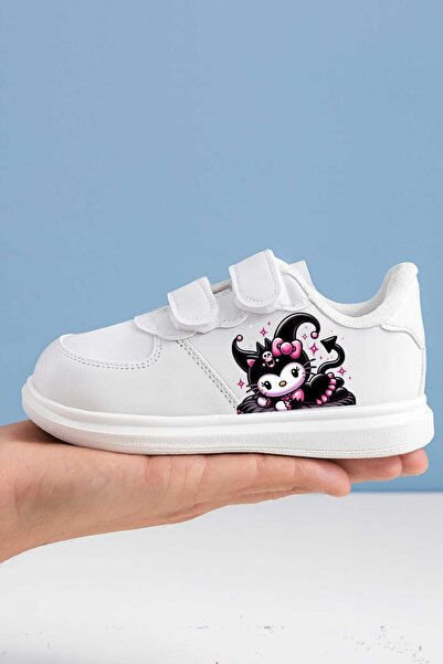 lias desing Детски спортни маратонки с черно котешко принт и бели ивици