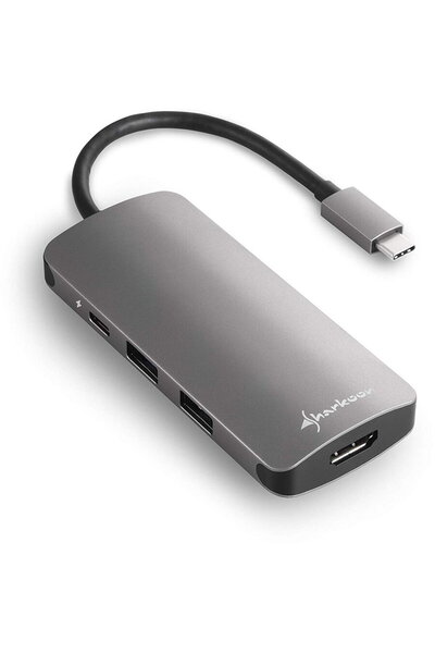 SHARKOON Adaptor multiport USB 3.0 tip C - USB-C, HDMI, MicroSD, SD - gri închis