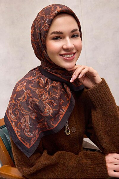 Silk Home Viscose Velora Scarf Four Seasons Baroque Floral Pattern Dark Brown...