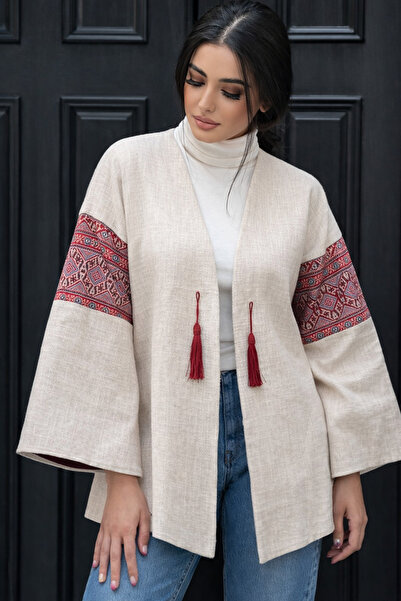 Nulivez Patterned White Kimono Jacket – Relaxed Fit Wide Sleeve Special Desig...