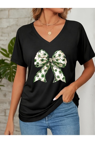 mercoledi Panglică pentru femei cu imprimeu cu decolteu în V și mâneci, croia...