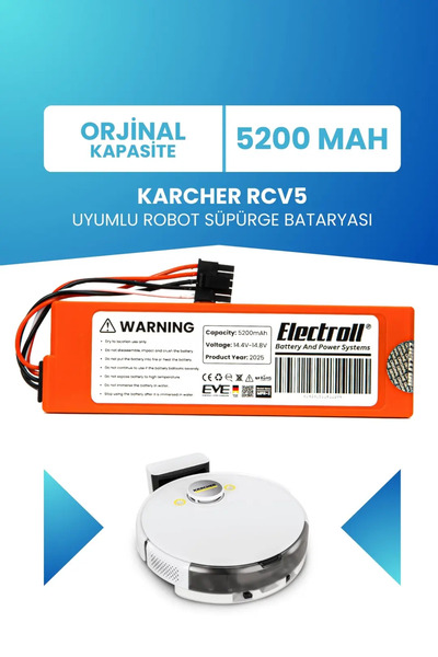 ELECTROLL Karcher Rcv5 Uyumlu Batarya (STANDART KAPASİTE) 5200mah Pil Robot S...