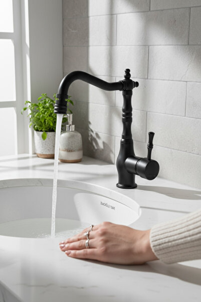 İSAOĞLU YAPI Black Lavatory Faucet Retro Design High Model with Movable Head ...