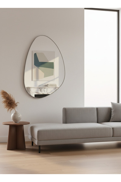 MARIA HOMES Modern Irregular Oval Wall Mirror with Minimal Frame Design