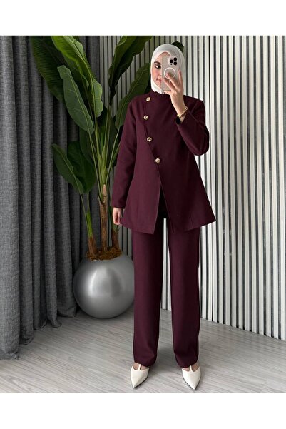 LOKADI Жіночий комплект з курткою на ремені з золотими ґудзиками та брюками