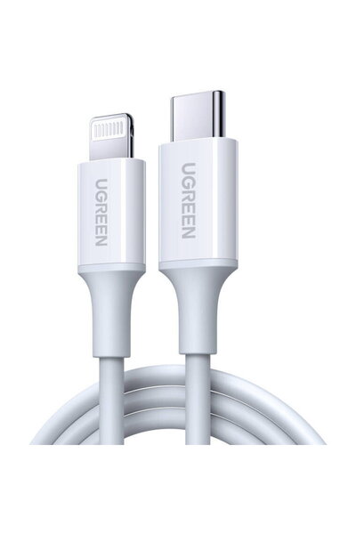 Ugreen Cablu de încărcare USB-C la Lightning, PD 3A, 0,5 m (alb)