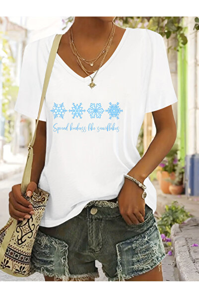 mercoledi Women's Mix Printed V-Neck Sleeved Regular Fit T-Shirt