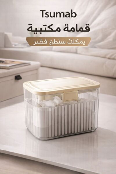 TSUMAB 3L Vertical Striped Flip-Top Desktop Trash Can with Lid – Compact Wate...
