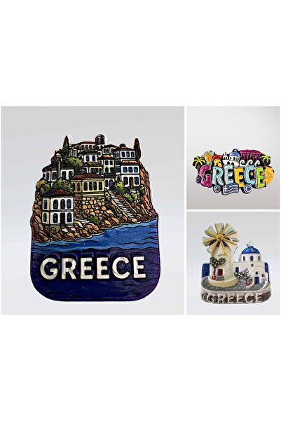 Mundy Greece (Yunanistan) Temalı Kabartmalı Polyester 3 lü Magnet Seti Buzdol...