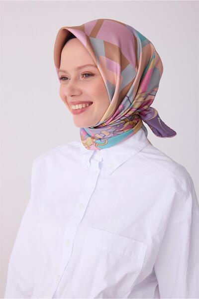 Belli Μαντήλι Tivil Pure Silk IST 4300 - 84 Μωβ Κίτρινο Μοτίβο Μπατίκ