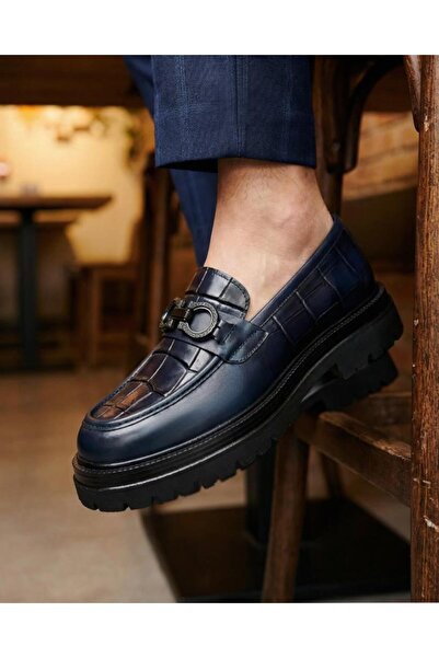 İBAY NAVY BLUE DRAGON HAKİKİ DERİ ERKEK GÜNLÜK AYAKKABI