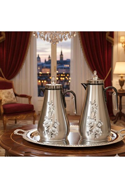 Louvre "Royal Flowers" silver thermos set with a classic design