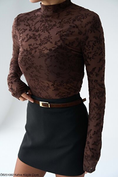 ibeeka New Season Sheer Mini Floral Print Blouse - Brown - m