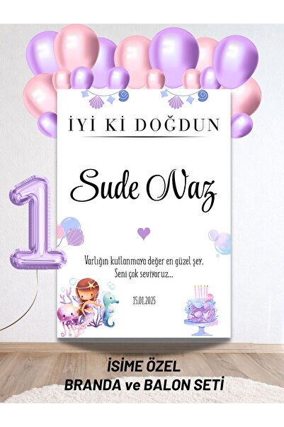 Hobi Sepeti İsimli Deniz Kızı Konseptli Balonlu Doğum Günü Duvar Brandası 40 ...