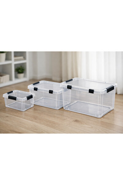 BERT مجموعة صناديق تخزين أفقية 3 قطع 10 لتر + 20 لتر + 30 لتر مجموعة كبيرة الحجم