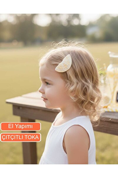 Miccolatte Girl's Lemon Figured Hand Knitted Snap Buckle – Non-Slip Clips, Da...