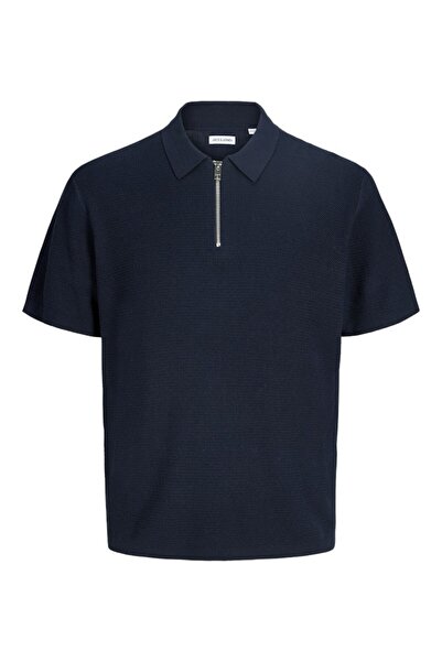 Jack & Jones Men's Navy Blue Jjmax Knit Zip Polo Ss Polo Shirt 12288544-Navyb...