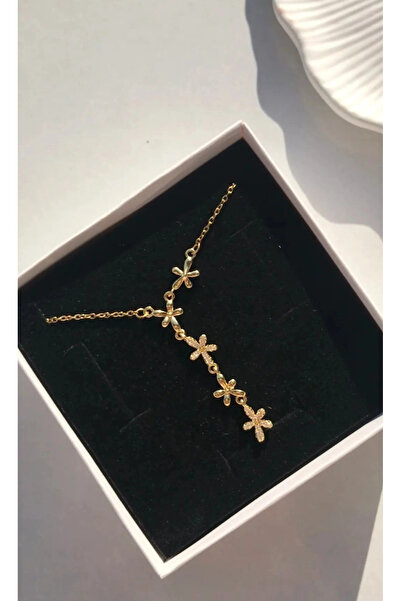 naaksesuar Gold Colored Flower Detailed Steel Necklace