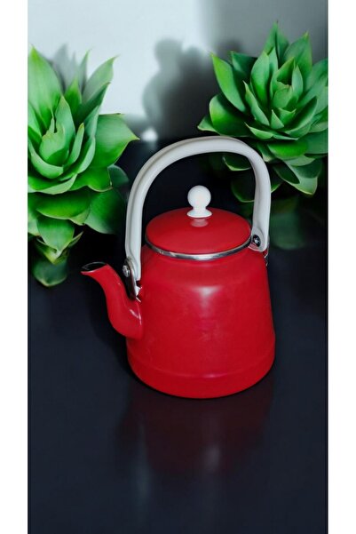 FeyzaDesign Kırmızı Vintage Çinko Demlik ve Kettle Seti, 1.5 Litre, Nostaljik...