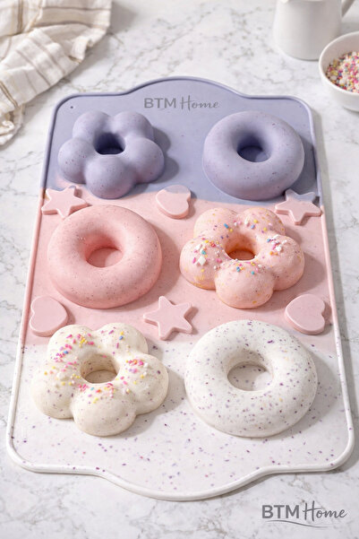 btm home Silicone 6-Cavity Donut and Flower Shaped Cake/Muffin Mold - Non-Sti...