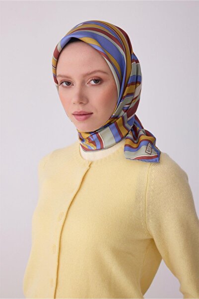 Belli Tivil Pure Silk Scarf IST 4311 - 32 Καφέ Μπλε Σχέδιο με Γραμμές