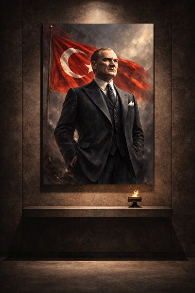 Artease Atatürk Portresi ve Türk Bayrağı Kanvas Tablo