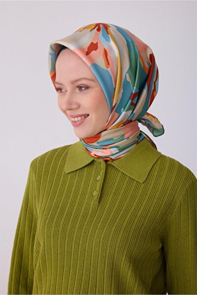 Belli Baby Blue Πολύχρωμο Σχέδιο Λουλουδιών 100% Twill Μετάξι Κασκόλ 4315-02