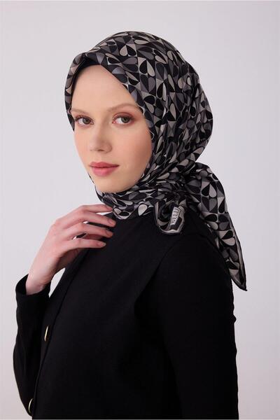 Belli Μαντήλι Tivil Pure Silk IST 4322 - 85 Μαύρο και Λευκό Σχέδιο Καρδιάς